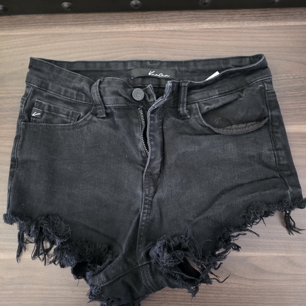 Black Denim Frayed Hem Shorts